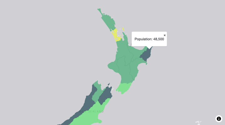 Adding shapes / complex geometry to your map and rendering the shapes based on attributes in the data (e.g. colour by population).